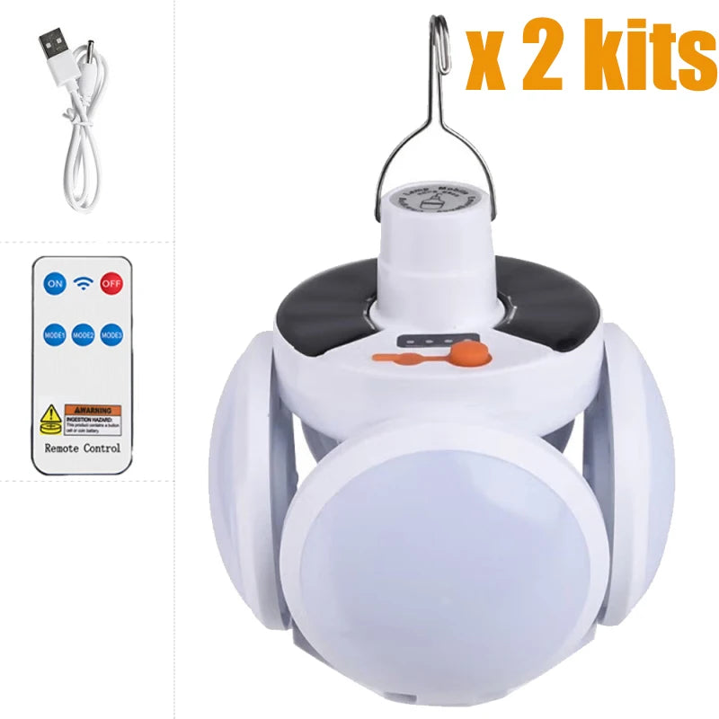 Portable Solar Camping Lantern Led Rechargeable Outdoor Hanging Tent Lamp Folding LED Football Bulbs With Hook Emergency Lights