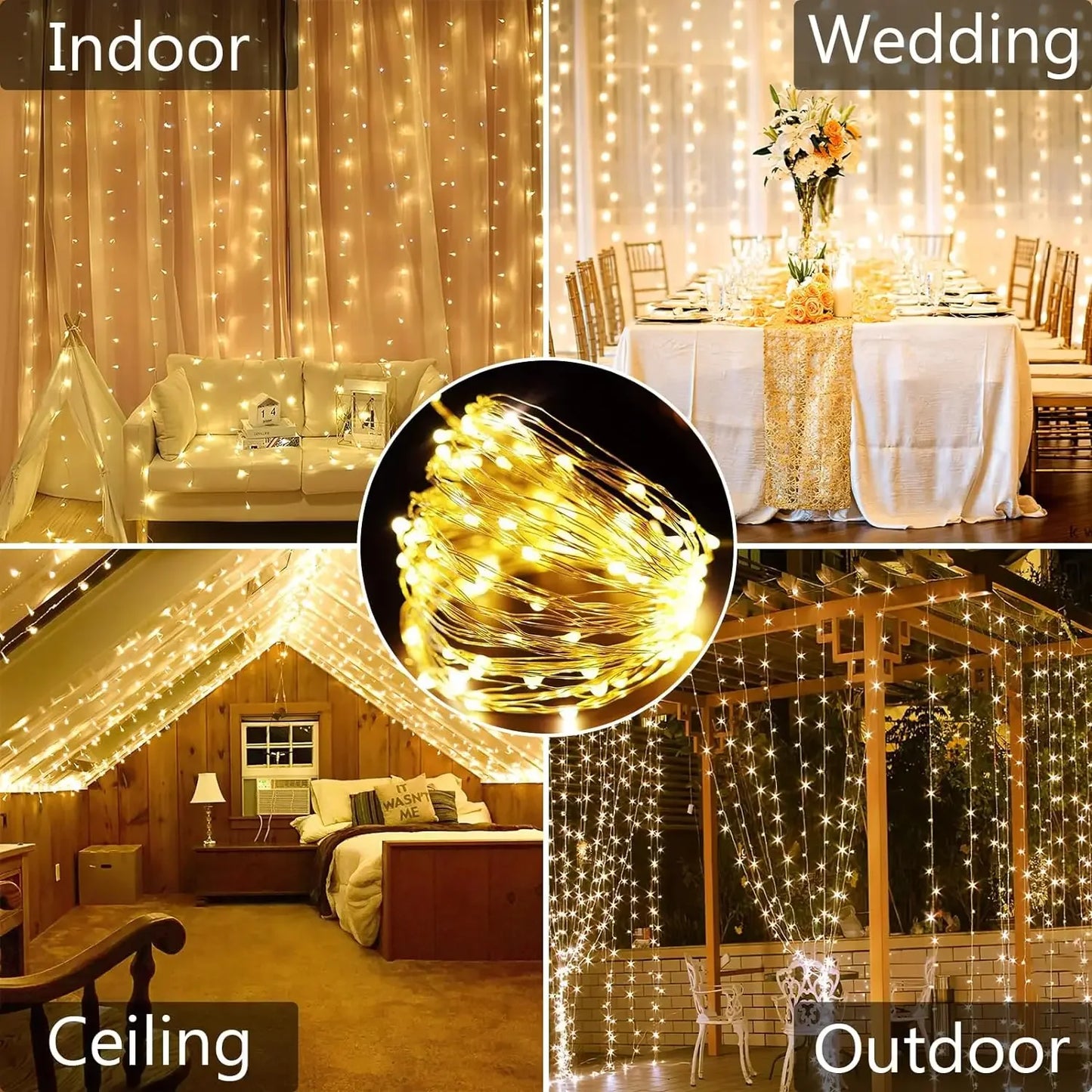 300 LED Solar Courtyard Curtain Lights Outdoor Waterproof Fairy String Lights With 8 Modes for Garden Window Bedroom Wedding