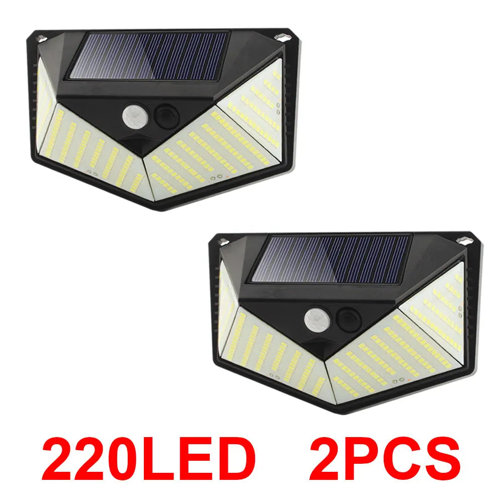 220LED Solar Light Outdoor 1-4PCS Solar Wall Lamp Human Body Sensor 3Mode Waterproof Garden Decor Street Lights Sunlight Powered