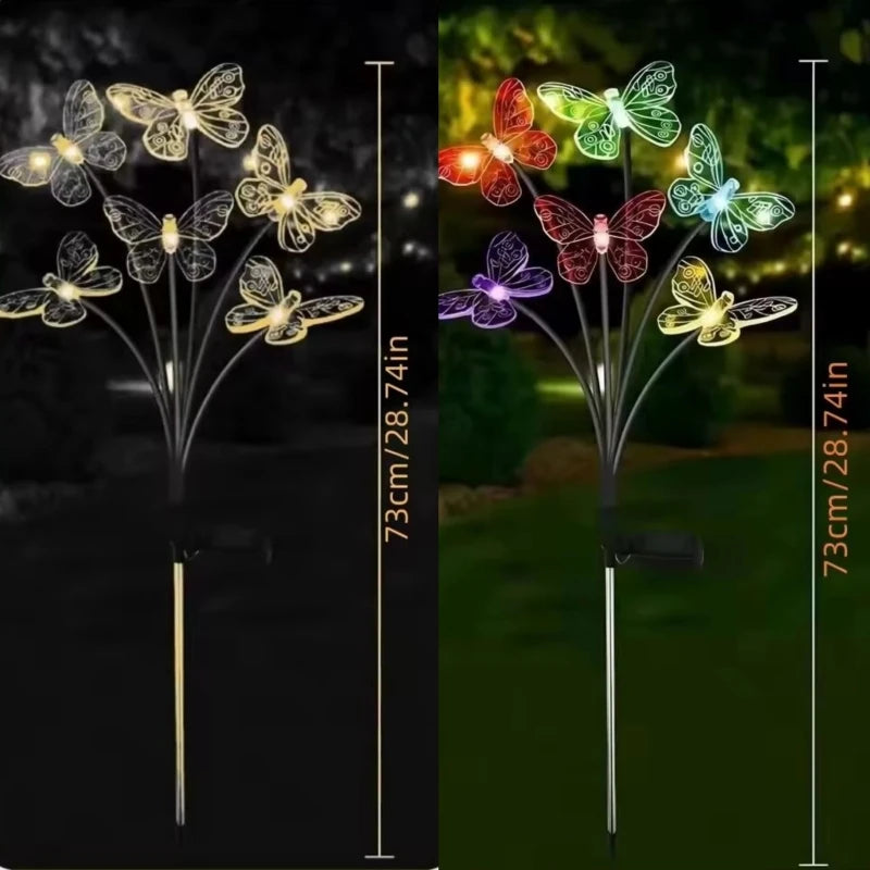1PC 6-head LED Solar Butterfly Lights Outdoor 2 Modes Decoration Lights,Ground Plug Light For Garden,Lawn,Courtyard,Landscape