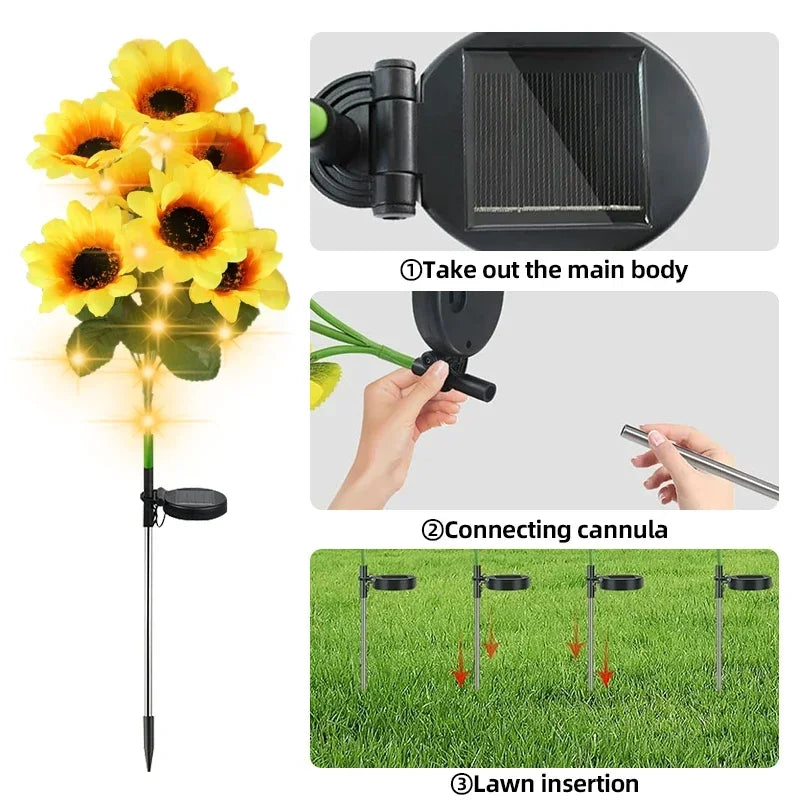 7 Heads LED Solar Simulation Sunflower Light Garden Yard Lawn Night Lights Landscape Lamp Home Decoration Christmas Flower Light