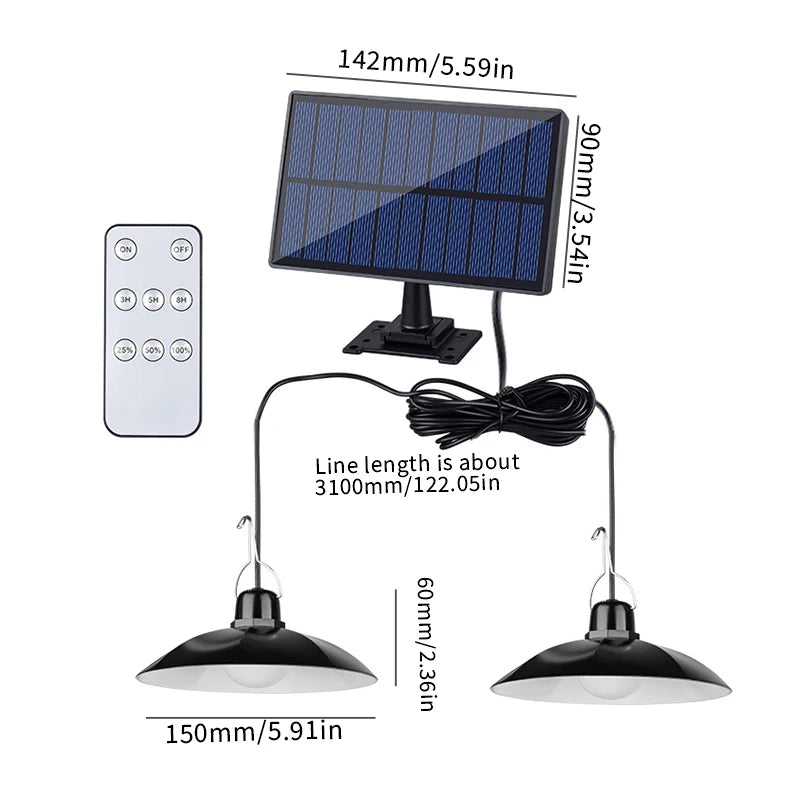 Single/Double Head Solar Pendant Light Led Solar Powered Lamp White Light With Remote Control Chandelier Camping Outdoor Garden