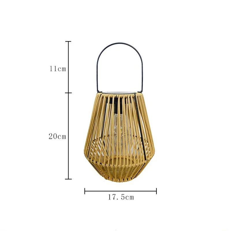 Outdoor Solar Garden Light Waterproof Rattan Weaving Retro Solar Powered Hanging Lamp For Balcony Villa Landscape Decoration