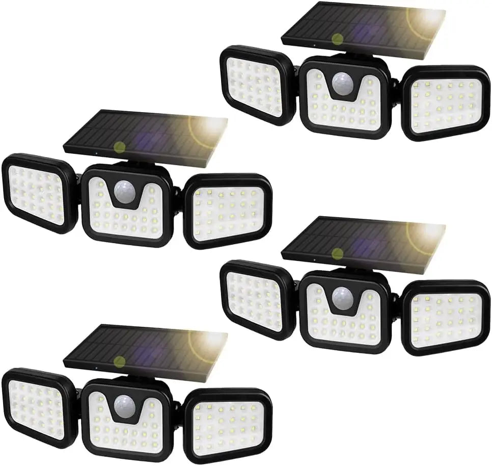 74 LED Solar Wall Lamp Outdoor 3 Heads Waterproof Motion Sensor Light Waterproof 3 Modes Security Flood Lights Yard Porch Garden