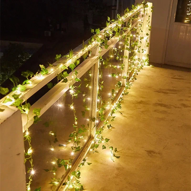 Floral Green Leaf String Lights Artificial Vine Fairy Lights Solar Lights Garland Lights for Home Decoration Christmas Lights