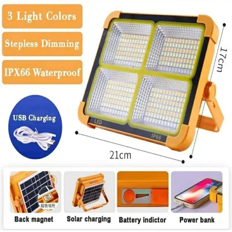 NEW LED Solar Floodlight USB Rechargeable Emergency Camping Lantern Waterproof Outdoor Portable Searchlight Spotlight Flood Lamp