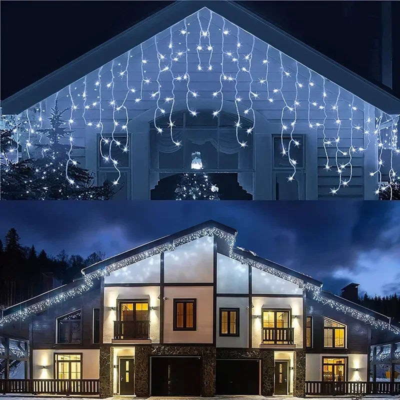 Christmas Garland Droop Light Wedding Garden Street Outdoor Decorative Lighting 4Mx0.6M Curtain LED Icicle String Lights EU Plug