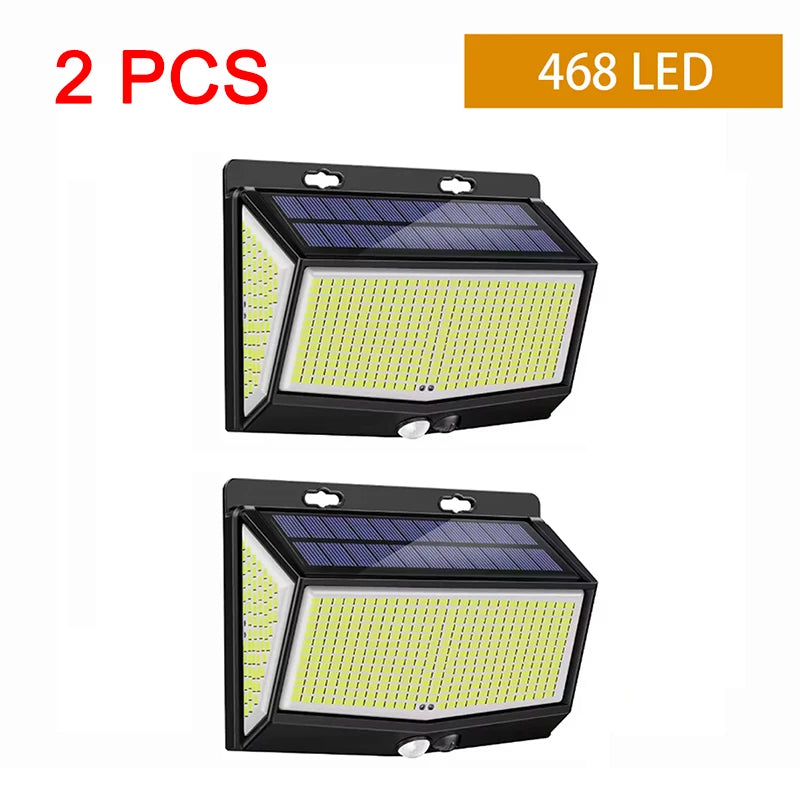 New 468 LED Solar Lights Integrated for Outdoor Garage with Motion Sensor Dusk to Dawn IP65 Waterproof, 120° Lighting Angle