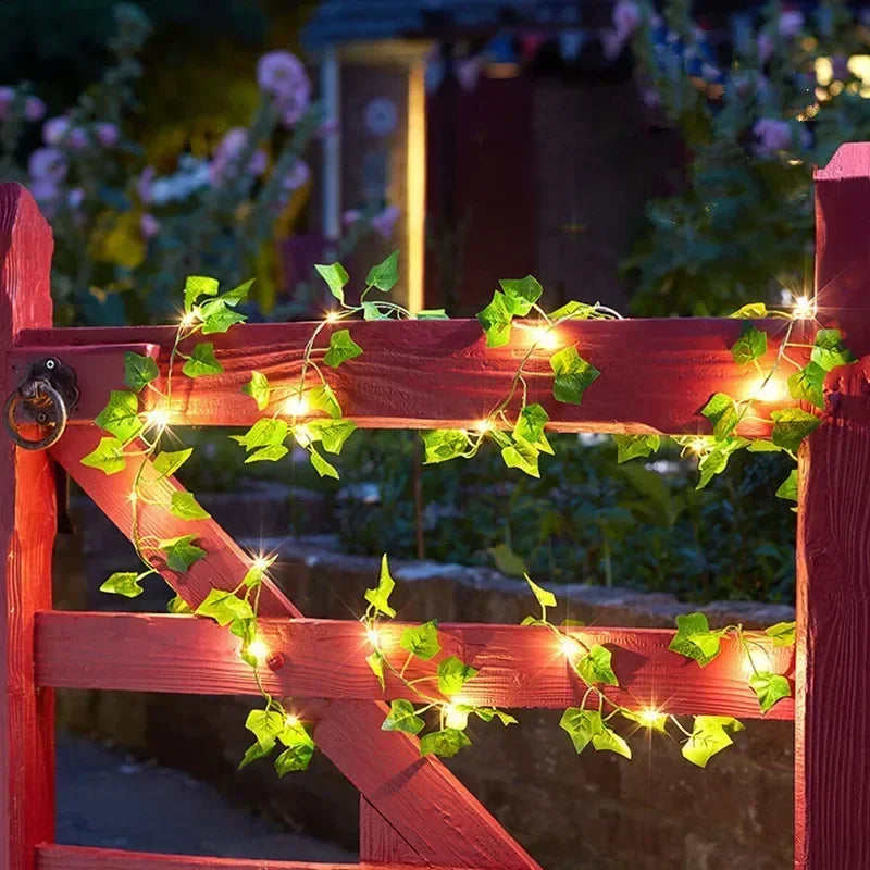 Green Leaf String Light Solar Vine Ivy Fairy Lights Garland Outdoor for Garden Party Courtyard Terrace Wedding Decoration