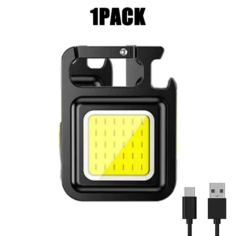 Keychain Light Mini Multifunctional Camping Flashlight USB Rechargeable LED Portable Bright COB Pocket Clip Lantern Outdoor Work