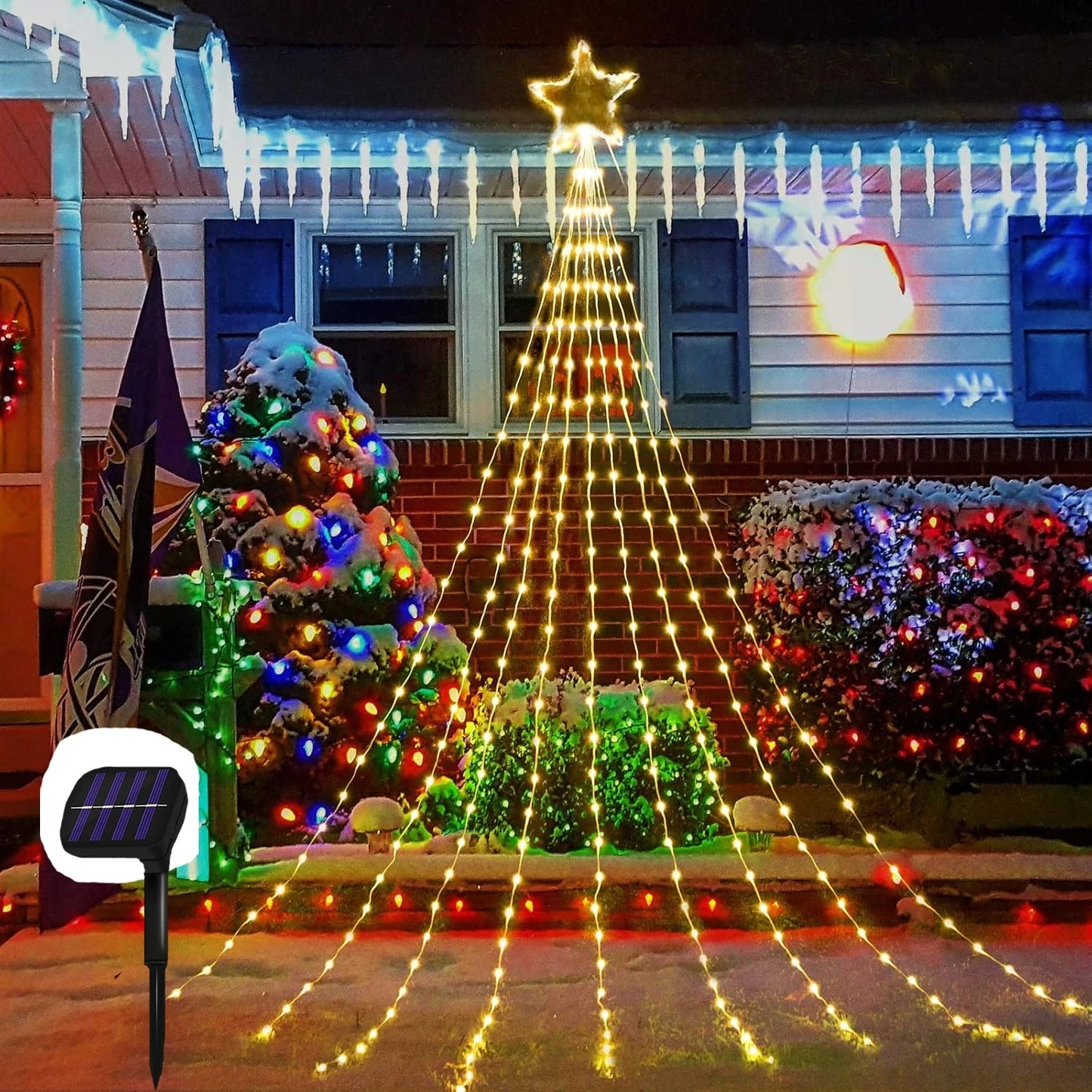 Solar Five-Pointed Star Waterfall Light Waterproof Fairy Lights Christmas Tree Decor for Garden Party Decorations Garden Lights