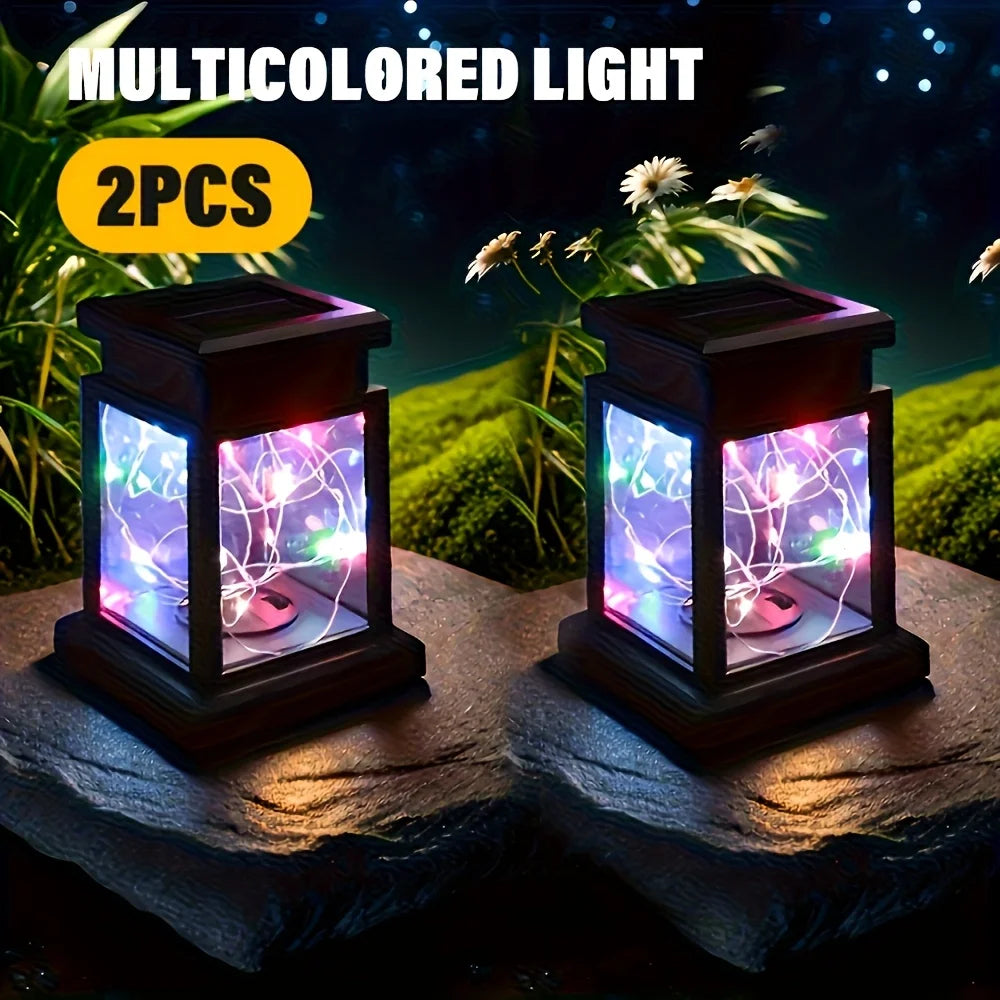 1/2PCS Solar Camping Handheld Lantern, Flashing Flame-free LED Light, Garden Outdoor Hanging Decoration, Warm White Light/RGB