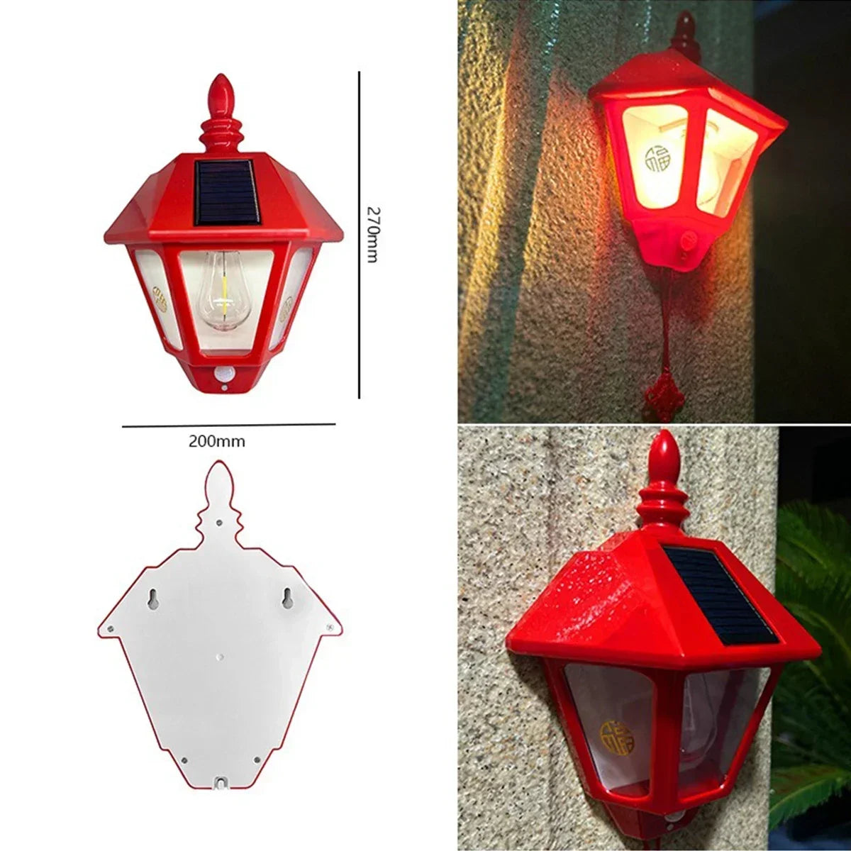 LED Outdoor Solar Wall Light Human Motion Sensing Retro Powered Lamp Waterproof Villa Garden Balcony Decorative Wall Lamp