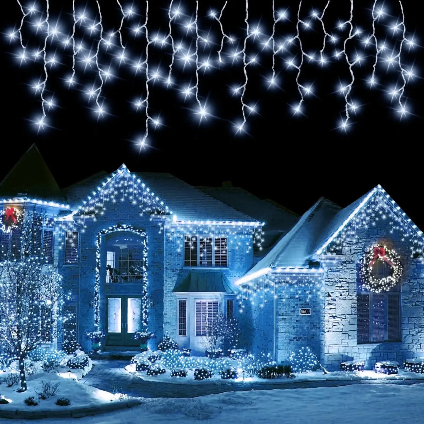 Solar Curtain Icicle Lights Lights Outdoor Waterproof Eaves Decor String Lights for Yard Party Holiday Decorations Home Decor