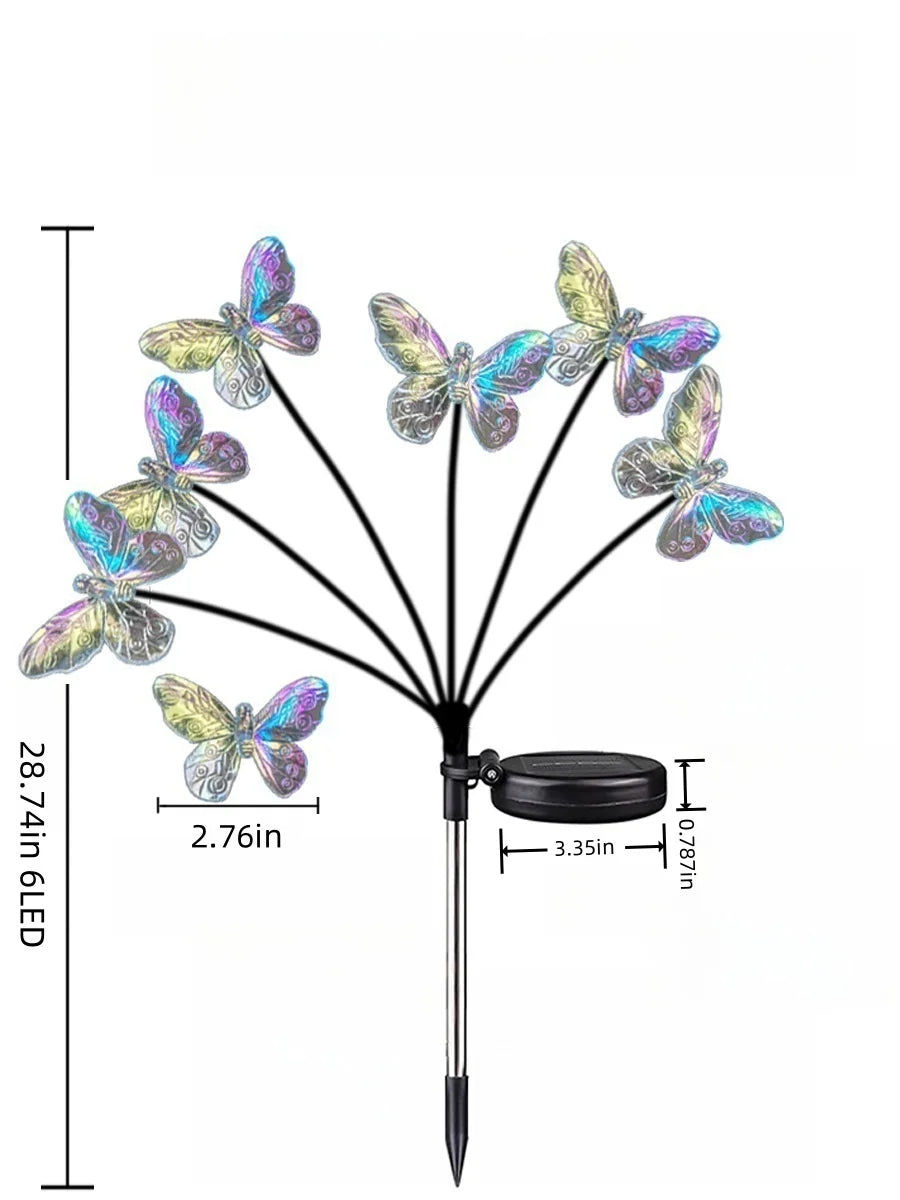 1PC 6-head LED Solar Butterfly Lights Outdoor 2 Modes Decoration Lights,Ground Plug Light For Garden,Lawn,Courtyard,Landscape