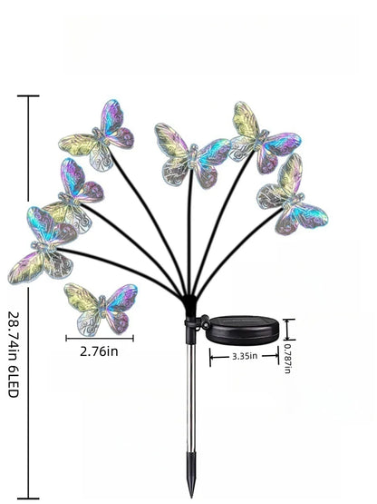 1PC 6-head LED Solar Butterfly Lights Outdoor 2 Modes Decoration Lights,Ground Plug Light For Garden,Lawn,Courtyard,Landscape