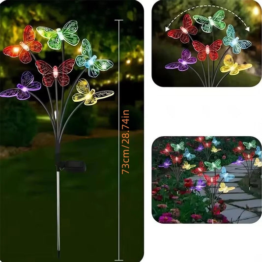 1PC 6-head LED Solar Butterfly Lights Outdoor 2 Modes Decoration Lights,Ground Plug Light For Garden,Lawn,Courtyard,Landscape