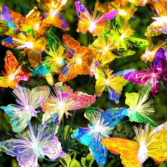 6LEDs Solar-Powered Butterfly Fiber Optic Light - Waterproof Rechargeable Outdoor Garden Decor for Lawn, Yard, and Landscape