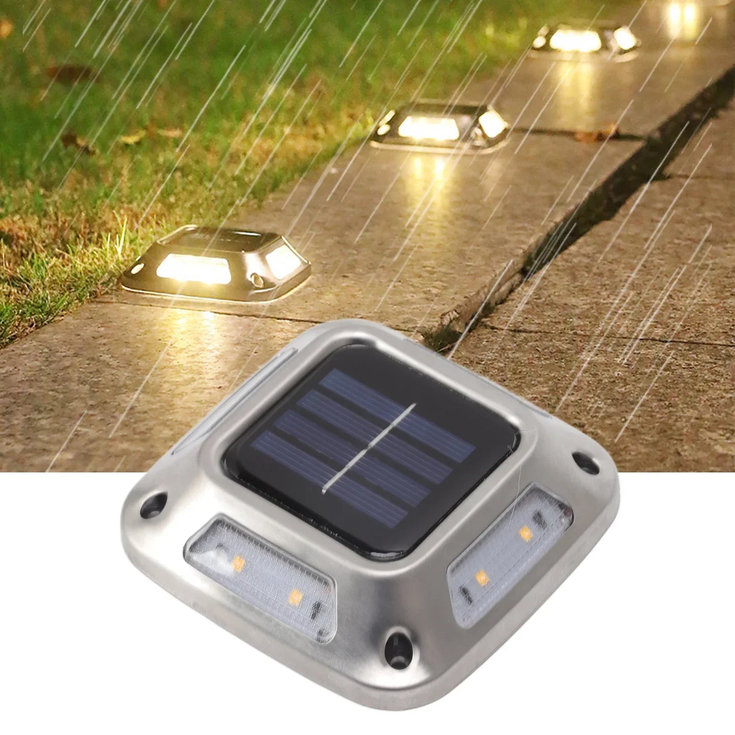 4PCS Solar Dock Lights 8LEDs Deck Driveway Light Outdoor Waterproof Wireless for Path Warning Garden Walkway Sidewalk Steps Deco