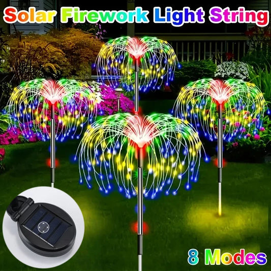 2Pcs 200LED Outdoor Solar Fireworks Light Waterproof Solar Garden Flower Light 8 Lighting Modes Christmas Yard Patio Decoration