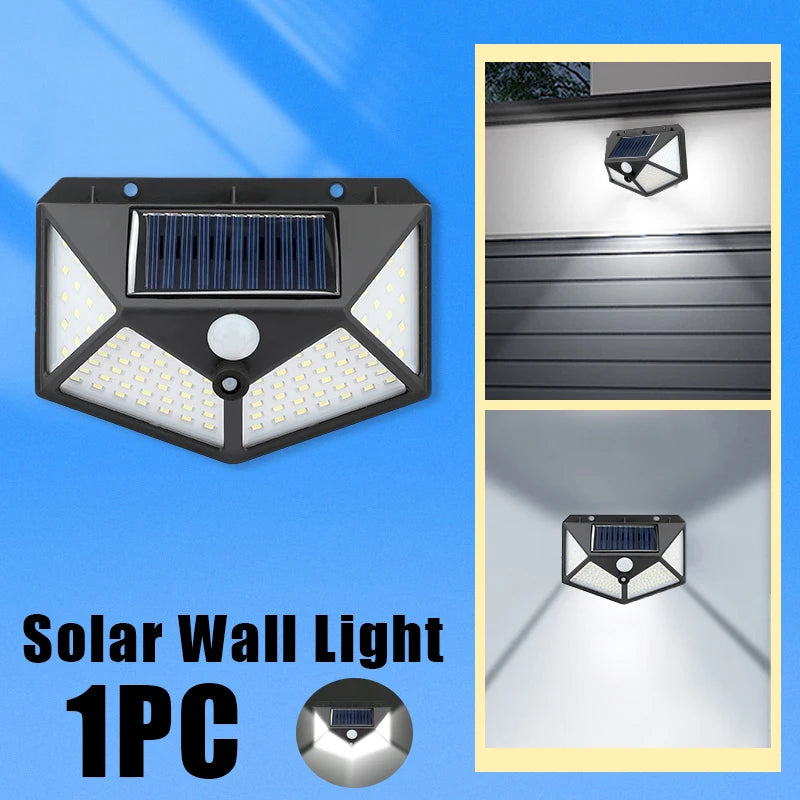 1/2/4/6Pcs 100 LED Wall Lights Outdoor Solar Lamp PIR Motion Sensor Solar Powered Sunlight Street Light for Garden Decoration