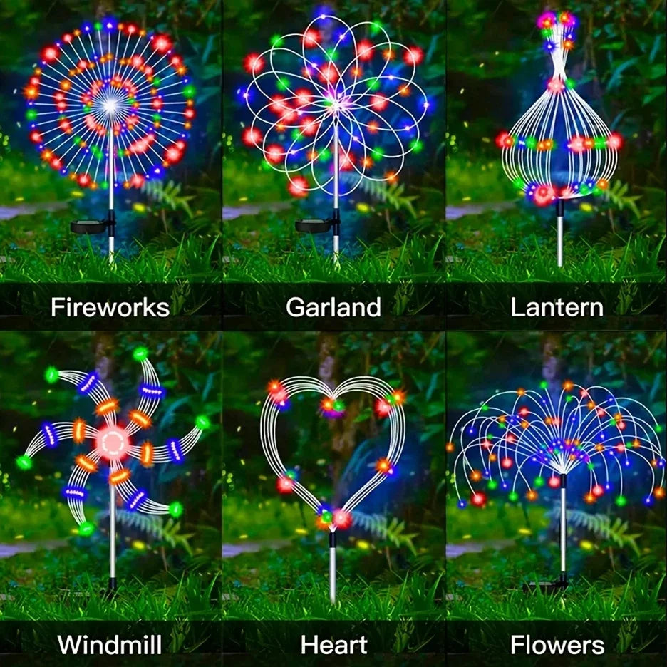 8 Mode Firework Lamp Solar Powered Outdoor Grass Globe Dandelion Fireworks Lamp for Garden Yard Lawn Landscape Holiday Light