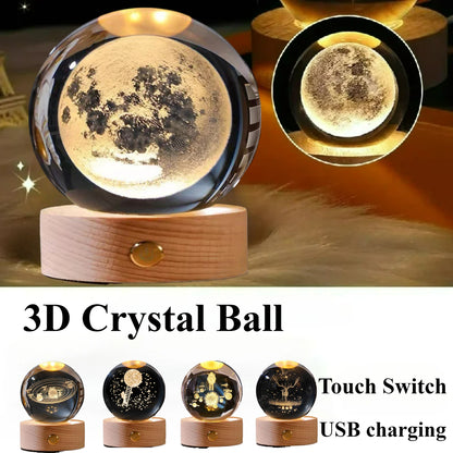 LED Crystal Ball Decoration Astronomy Solar System Planets Moon Astronaut Glass Globe Home Decorations Christmas Birthday Gifts