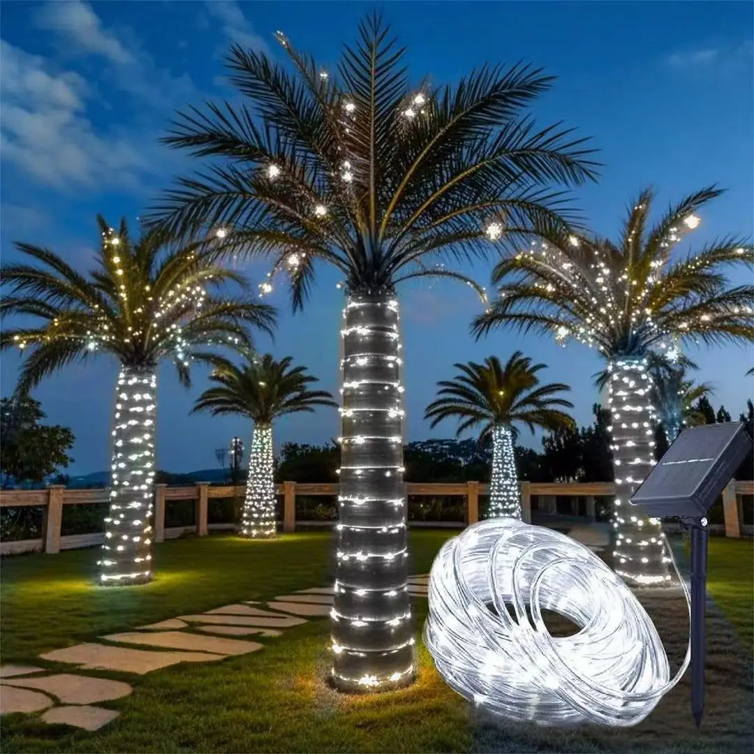 12m/7m Solar String Lights Garden Waterproof Tube Rope Lamp Christmas Garland Lights For Outdoor Holiday Decoration Lighting