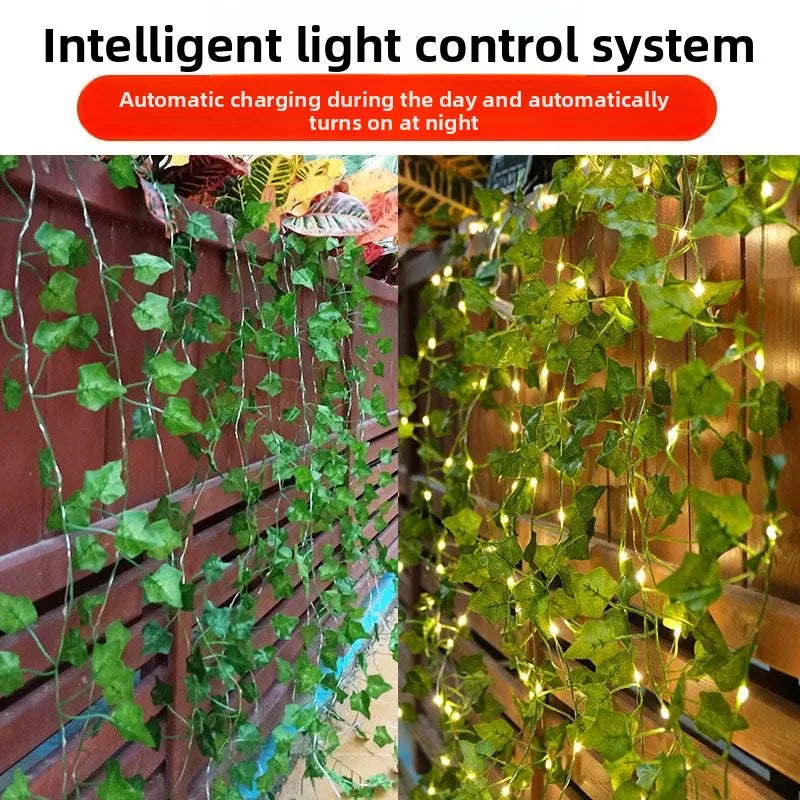 Green Leaf String Light Solar Vine Ivy Fairy Lights Garland Outdoor for Garden Party Courtyard Terrace Wedding Decoration