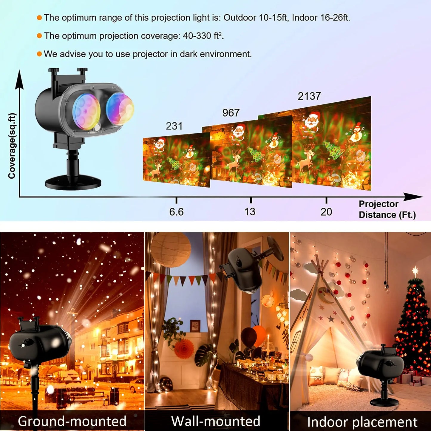 Christmas Halloween Projector Lights Outdoor 3D Ocean Wave & 16 Patterns Waterproof Laser Projector for Indoor Halloween Holiday