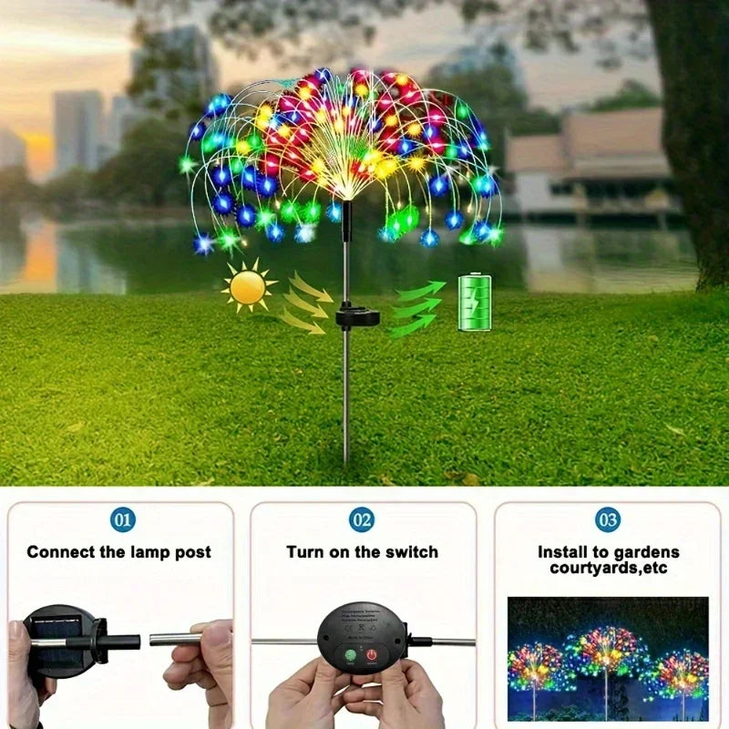 6/4/2PCS Outdoor Solar Fireworks Light Waterproof Solar Garden Flower Light 8 Lighting Modes Christmas Yard Patio Decoration