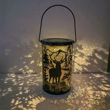 Solar Lantern Deer And Forest Pattern Hollow Projection Light Outdoor Garden Decor Threshold Courtyard Landscape Terrace Lamp