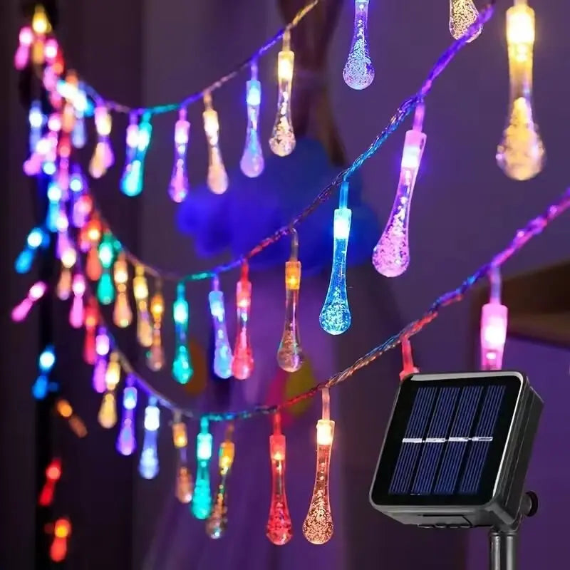 1PC LED Solar Water Drop String Lights,Outdoor Waterproof Fairy Lights,Decoration Lamp For Garden,Lawn,Courtyard,Balcony&Wedding