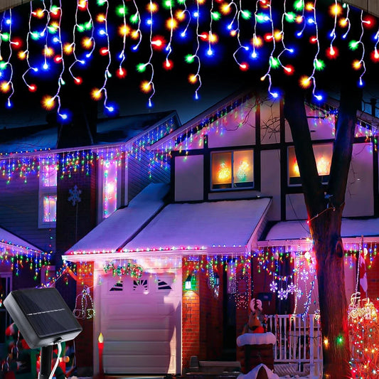 Solar Curtain Icicle Lights Lights Outdoor Waterproof Eaves Decor String Lights for Yard Party Holiday Decorations Home Decor