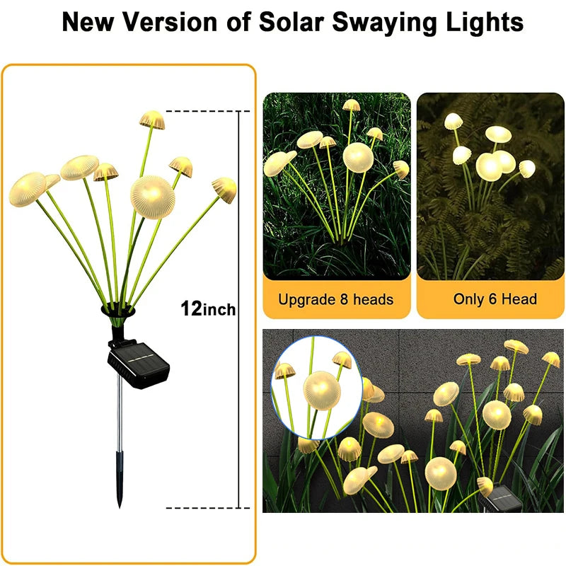 Solar Light Outdoor Garden Waterproof, Mushroom Firefly Lights, Swaying Lamp for Pathway, Yard, Patio Decoration