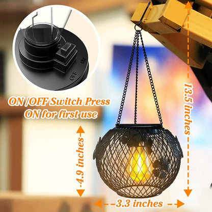 Solar Lantern Outdoor Waterproof, 1/2Pack Upgraded Metal Hanging Light Lanterns, Brighter Auto On/Off Yard Patio Pathway Porch
