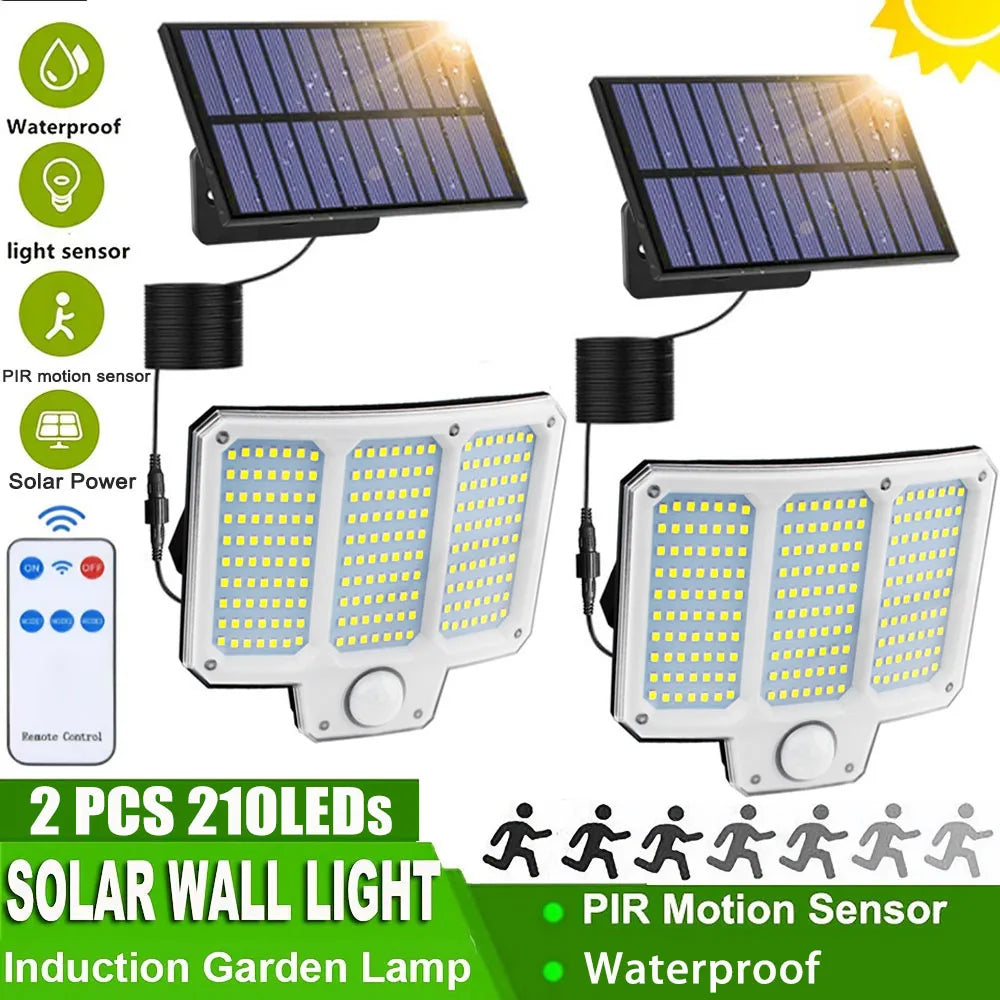 210 LED Solar Split Light With Remote Control, Motion Sensor Outdoor Garden Courtyard Waterproof Decor Lighting Solar Wall Lamp