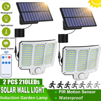 210 LED Solar Split Light With Remote Control, Motion Sensor Outdoor Garden Courtyard Waterproof Decor Lighting Solar Wall Lamp