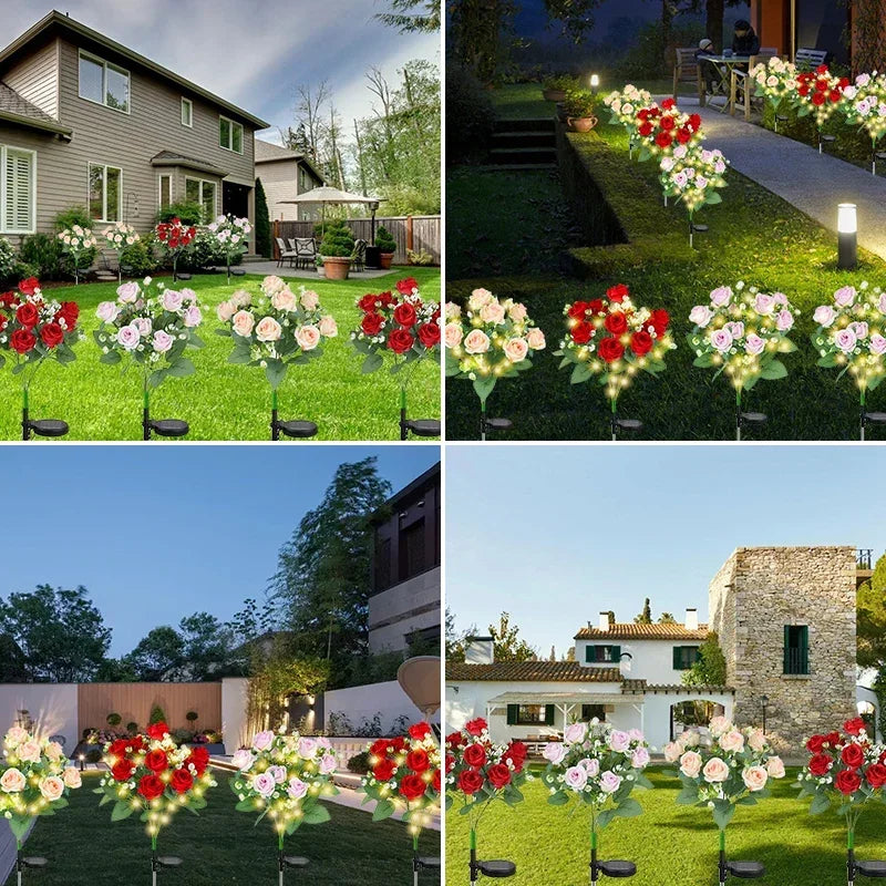 LED Solar Light Waterproof Azalea Solar Flowers Lamp Outdoor Decorative for Garden Yard Lawn Path Lighting Holiday Wedding Decor