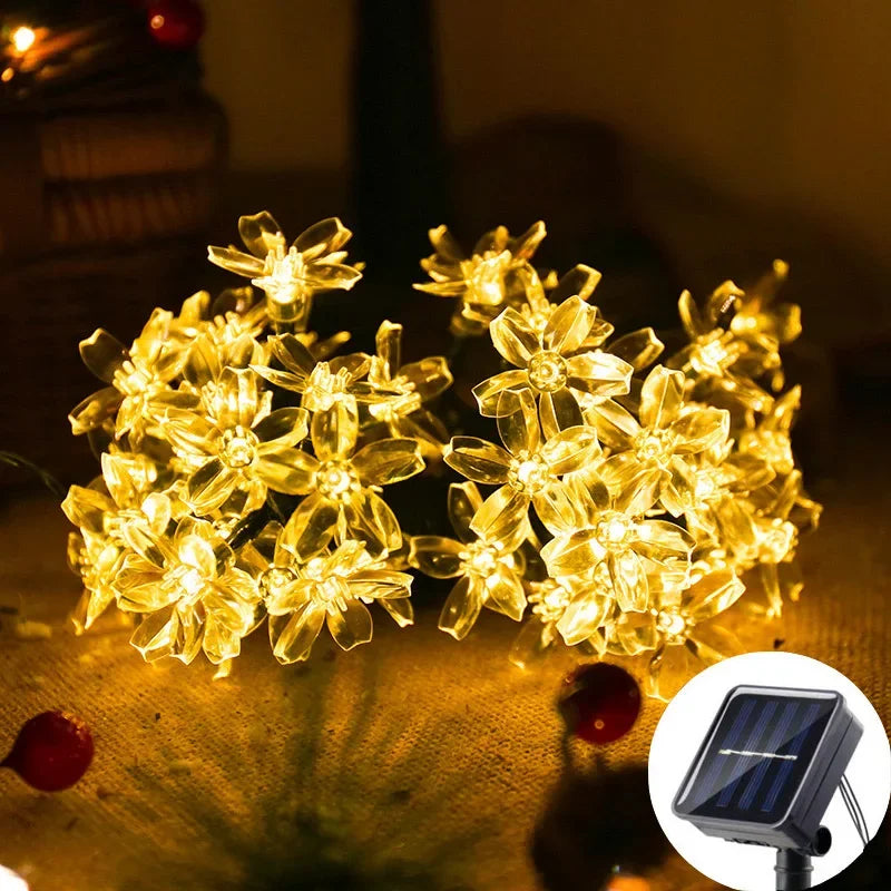 Solar Fairy String Light Sakura Garlands 5M Peach Flower CherryLED Lamp for Wedding Party Garden Outdoor Decor Led Lights