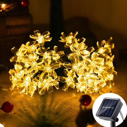 Solar Fairy String Light Sakura Garlands 5M Peach Flower CherryLED Lamp for Wedding Party Garden Outdoor Decor Led Lights
