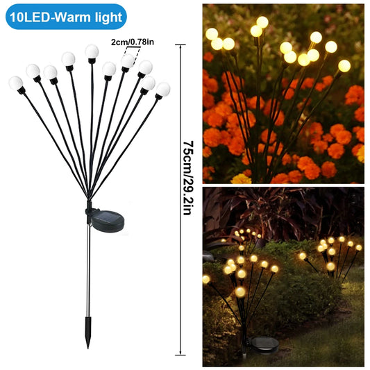 1pcs Outdoor Solar Firefly Swaying Fairy Light 8 10 LED RGB Warm  Waterproof Garden Light for Patio Christmas Festive Decoration
