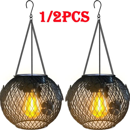 Solar Lantern Outdoor Waterproof, 1/2Pack Upgraded Metal Hanging Light Lanterns, Brighter Auto On/Off Yard Patio Pathway Porch