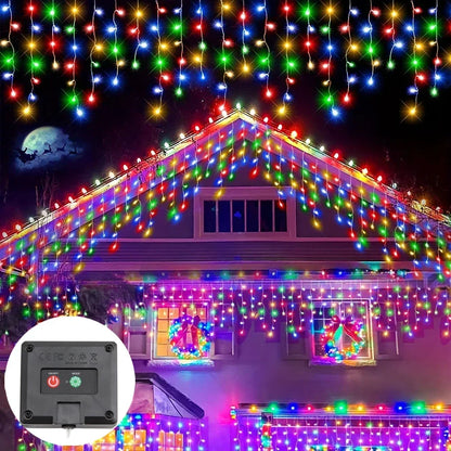 Solar Curtain Icicle Lights Lights Outdoor Waterproof Eaves Decor String Lights for Yard Party Holiday Decorations Home Decor