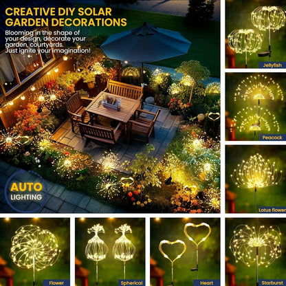 90LED Solar Fireworks Light Outdoor Fairy Garden Lights 8 Lighting Modes DIY Starburst Solar Lamps Holiday Decorative Lights