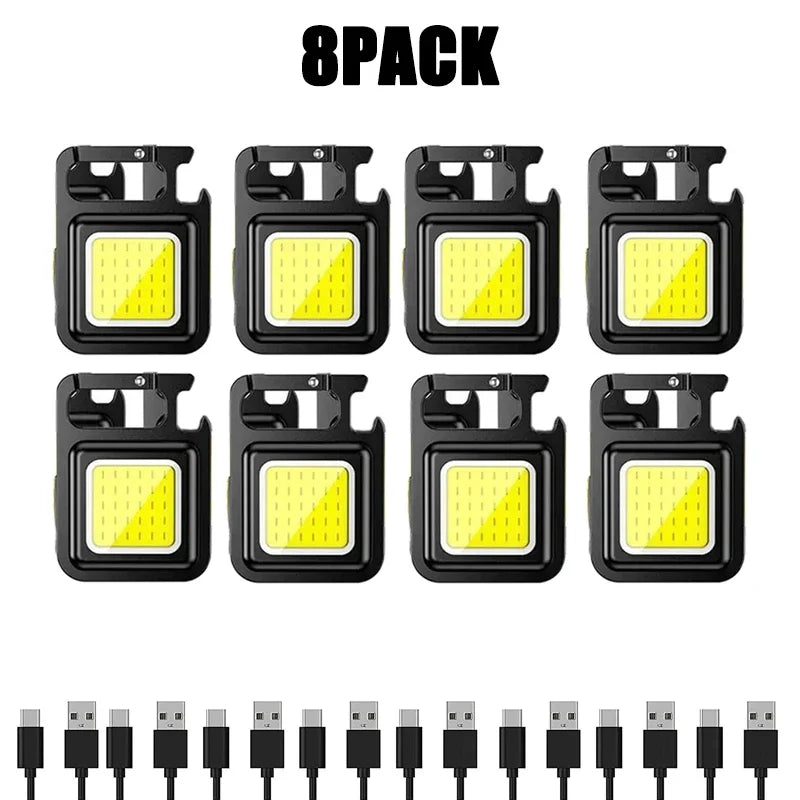 Keychain Light Mini Multifunctional Camping Flashlight USB Rechargeable LED Portable Bright COB Pocket Clip Lantern Outdoor Work