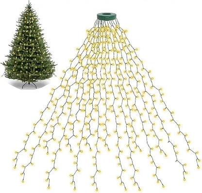 1.5M/2M/3M LED Ring Christmas Tree Tops Lights Decoration Tree Lights String for Patio Garden Outdoor Waterproof Waterfall Light