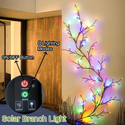 1PC 96LEDs Solar Willow Vine Lights,DIY Outdoor Waterproof String Lights,Wall Lamps For Garden,Porch,Shop,Terrace,Pathway Decor