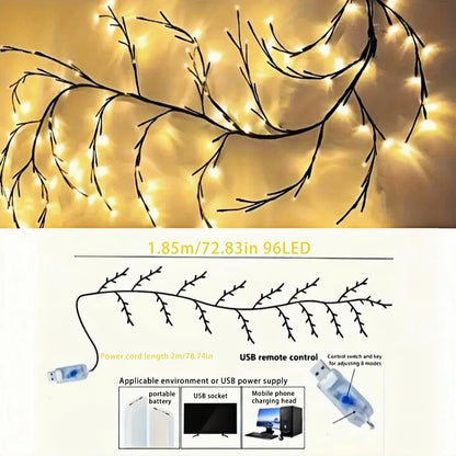 72/96Led Lights,8Moeds Remote Control USB Powered Bendable Willow Vine Light, For Wall Home Decor Indoor Outdoor Night Lights