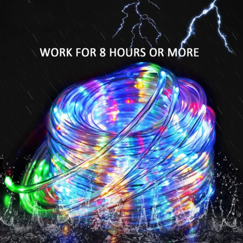12m/7m Solar String Lights Garden Waterproof Tube Rope Lamp Christmas Garland Lights For Outdoor Holiday Decoration Lighting